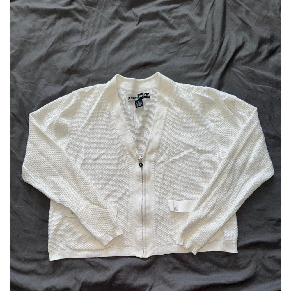 Jamie Sadock White Textured Zip Cardigan Cotton Preppy Coastal Golf Size‎ Small